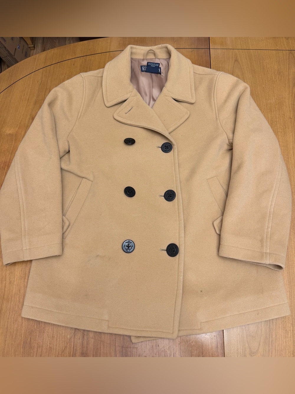 Lands’ End 100% Wool Double Breasted Peacoat Camel | Quiet Luxury Preppy SP